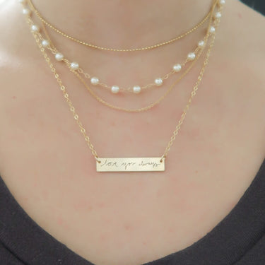 Gold Personalized Handwriting Bar Necklace